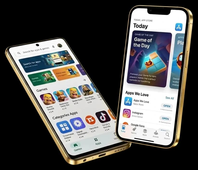 Custom cross-platform iOS and Android mobile app interface showcasing native-feel performance, speed, and scalability on Apple App Store and Google Play.